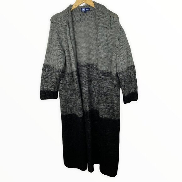Penningtons PS Career Wool Duster Cardigan Black Grey Size 0X Long Sleeve Maxi - Picture 2 of 11